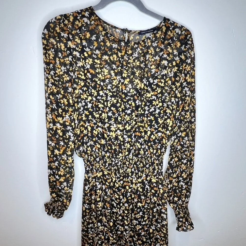 Tommy Hilfiger Womans Sintched Floral Print Midi Dress Long Sleeve Size 10 - Picture 2 of 7